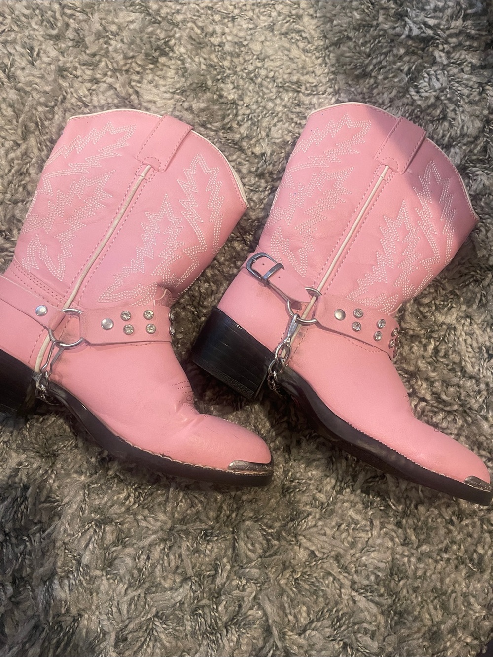 Durango Pink Studded Western Harness Kids Boots